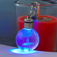 Nouvelle Arrivée Porte-clés Boule Personnalisé en Acier Inoxydable, Sphère de Cristal Dessin Animé, Porte-clés LED avec Lumière Clignotante Colorée, Cadeau Blanc
