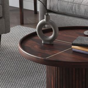 Table console ronde en bois massif de haute qualité, finition noyer, écologique, mobilier haut de gamme pour salon, bureau à domicile, hôtel - Product Image 5
