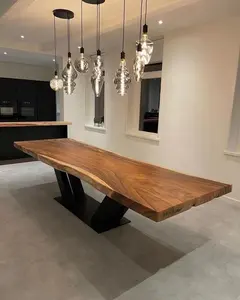 Stock Wooden Kitchen Furniture Natural edge South American Walnut Solid Wood Slab Restaurant Dining Table