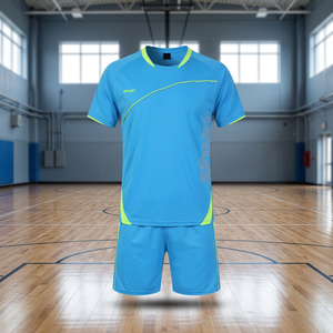 Conjunto Deportivo Azul para Hombre, Camiseta de Manga Corta, Cuello Redondo, Poliéster que Absorbe la Humedad, Pantalones Cortos con Cintura Elástica, Ropa Deportiva de Verano - Product Image 3