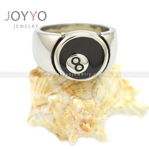 Zuobisi Trendy New Unisex Custom Simple Style Stainless Steel Silver Tone Chunky Snooker Black <strong>8</strong> <strong>Ball</strong> Enamel Casual <strong>Rings</strong> - Product Image 5