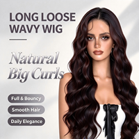 Perruque Lace Front Sans Colle Brun Clair Densité 130% Ondulations Profondes Amples Fibre Synthétique Ligne de Cheveux Naturelle Cheveux Longs Bouclés