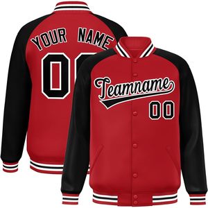 Blouson Bomber Homme Personnalisé Léger Coupe-Vent Style Baseball Universitaire Nom et Numéro Personnalisables Rouge Noir Tenue Décontractée Automne - Product Image 1
