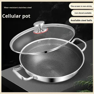 <span class=keywords><strong>Wok</strong></span> de Cocina de Doble Cara con Diseño de Panal, Antiadherente, Multiusos, de Acero Inoxidable, con Tapa de Vidrio - Product Image 4