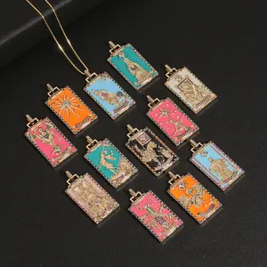 Fashion new jewelry explosion oil drop Tarot pendant hip hop oil painting Necklace tide box chain
