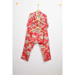 Meilleur ensemble de pyjama en coton floral rouge en gros, imprimé à la main, vêtements de nuit pour femmes, ensembles de vêtements de nuit confortables pour femmes - Product Image 6