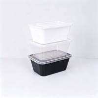 Conteneur alimentaire rectangulaire en plastique jetable épaissi 500 650 750 1000 ml avec couvercle, boîte à lunch micro-ondable, vente en gros