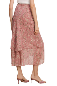 Women's High Waist Floral Print <b>Chiffon</b> Wrap <b>Skirt</b> Asymmetrical Mid-Calf Soft Ruched Spring Style - Product Image 2