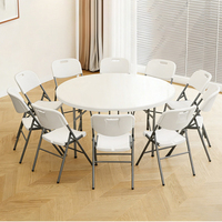 Ensemble de table à dîner pliable en plastique, 6 chaises et tables de banquet pour la location, tables rondes pliables en HDPE de 150 cm pour les événements et les fêtes