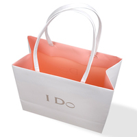 Bolsas de Papel para Regalo de Boda de Lujo, Hechas a Mano, con Logotipo Personalizado, Color Blanco y Rosa Clásico, Tamaño Pequeño, con Asas Retorcidas, Impresión Digital