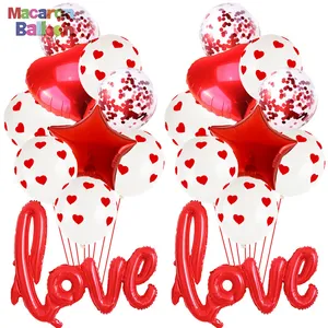Heart Balloons Decorations Kit for Valentines Day Pack of 20 - Heart Printed Latex Balloon with LOVE | Valentines Day Decor K312