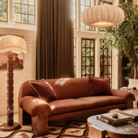 Canapé en tissu terracotta de designer italien, accoudoirs courbes, 3 places, pieds en bois marbré, meubles de salon pour maison, villa, hôtel