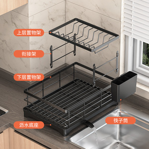 ชั้นวางจานสแตนเลสขนาดใหญ่ แห้งเร็ว ถาดรองน้ำสำหรับเก็บของในครัว รูปทรงสี่เหลี่ยม - Product Image 1