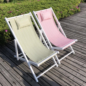 Chaise longue pliante en bois pour plage, patio, camping, pêche, hôtel, capacité 300 lb, cadre en toile blanche portable avec coussin - Product Image 4