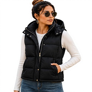 Gilet matelassé unisexe personnalisé, chaud et léger, d'hiver, avec capuche, sans manches, pour l'extérieur, avec logo frontal, vente en gros - Product Image 1
