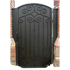 Portail battant traditionnel Qifan en fer noir avec motif festonné décoratif pour usage extérieur - Product Image 1