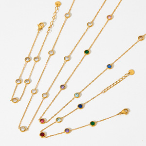 Collar con colgante <span class=keywords><strong>de</strong></span> circón redondo Multicolor a la moda, collar <span class=keywords><strong>de</strong></span> gargantillas <span class=keywords><strong>de</strong></span> acero inoxidable chapado en <span class=keywords><strong>oro</strong></span> sin deslustre - Product Image 6