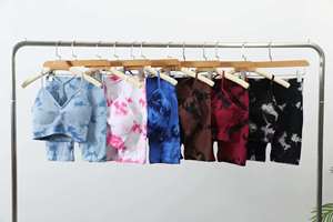Meilleures Ventes : Ensemble de Sport 2 Pièces Grande Taille Sans Coutures pour Femme, Pantalon Taille Haute Rehausse-Fessier et Gilet Dos Nageur Tie-Dye pour Yoga d'Été - Product Image 6