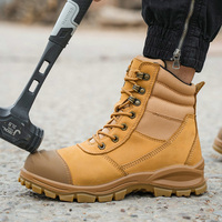 L605-1 Bottes de Travail Montantes avec Fermeture Éclair Latérale, Bottes de Sécurité en Cuir Crazy Horse Marron Foncé avec Semelle Extérieure PU/TPU, Chaussures de Sécurité Australie
