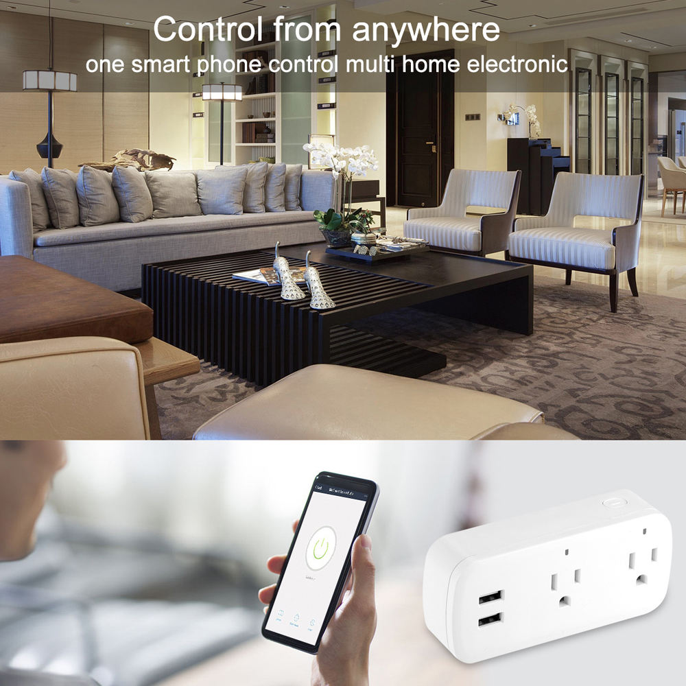 HONPNK08 FCC Smart Socket WiFi Phone Switch Timer Plug Voice Control USB Socket US Standard Socket WiFi Socket
