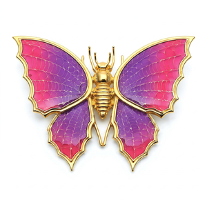 Gold Plated Brass <b>Butterfly</b> <b>Brooch</b> with Pink Purple Enamel Wings Unisex Engagement Wedding Gift Jewelry - Product Image 2