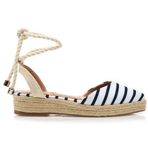 Sepatu Sandal Espadrilles Wanita Model Tali, Sol Kanvas Bergaris Musim Panas, Alas Kaki Datar - Product Image 4