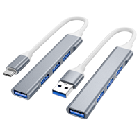 Hub USB 3.0/2.0 Tipe-C 4 Port, Adaptor Multiport USB-C Aluminium Hub Data 5Gbps untuk Laptop U Disk Mouse