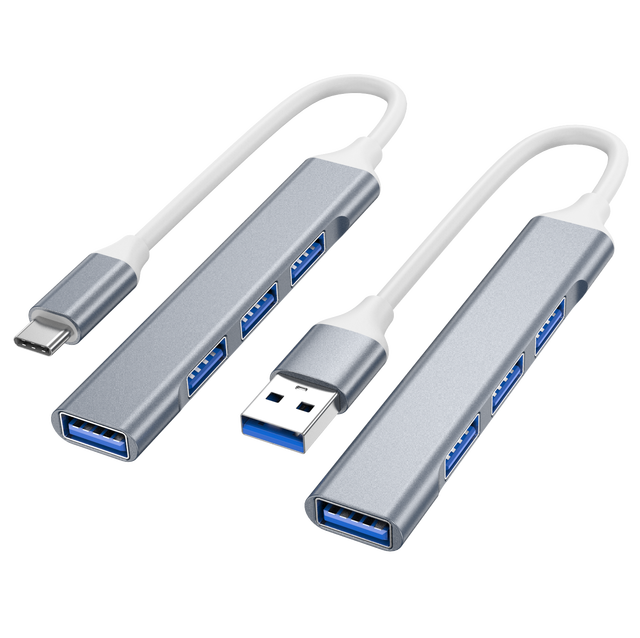 4 Port USB 3.0/2.0 Type-C Hub, Aluminum USB-C Multiport Adapter 5Gbps Data Hub for Laptop U Disk Mouse