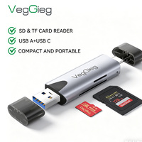 Lector de Tarjetas OTG 2 en 1 Veggieg Factory, de Aleación de Aluminio, USB 3.0 5Gbps a Tipo C, Adaptador USB, Lectores de Tarjetas SD/TF
