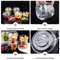 Gobelet à salade de fruits jetable transparent en PET de 350 ml (12 oz) avec couvercle, personnalisable avec logo, qualité alimentaire, conteneur en plastique à emporter, sans BPA