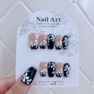 Juego de 10 <span class=keywords><strong>Uñas</strong></span> <span class=keywords><strong>Postizas</strong></span> Largas Hechas a Mano, <span class=keywords><strong>Uñas</strong></span> Francesas Reutilizables de Alta Calidad - Product Image 4