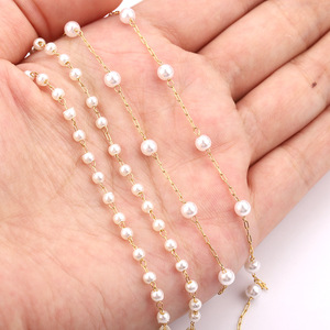 Chaîne en acier titane avec perles imitation blanches, perles rondes plaquées or 18 carats pour collier, bracelet, artisanat et décoration DIY - Product Image 2
