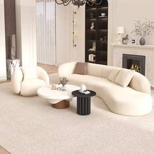 Poltrona Singola di Design Color Crema - Poltrona Moderna Minimalista con Braccioli Curvi per Soggiorno, Caffetteria e <span class=keywords><strong>B</strong></span>&<span class=keywords><strong>B</strong></span>, Personalizzazione OEM Disponibile - Product Image 3