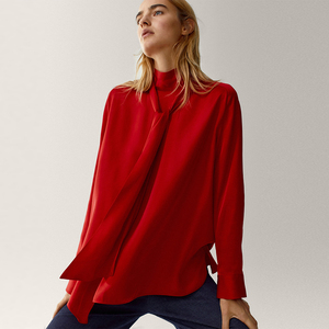 Camicette da donna in <span class=keywords><strong>raso</strong></span> Casual traspirante con Logo frontale in pizzo a manica lunga stagione primaverile - Product Image 1