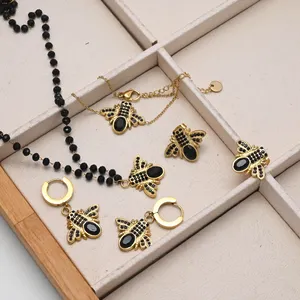 Clip Bead Chain Black Bee Animal Jewelry High Quality Latest Pendant Fashion Necklace Earrings Bracelet Four Piece Set Supplier