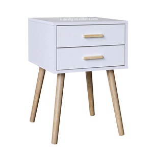 Mesa de <span class=keywords><strong>Noche</strong></span> Nórdica Simple de Roble Blanco, Mesita de <span class=keywords><strong>Noche</strong></span> Moderna para Dormitorio con 2 Cajones - Product Image 3