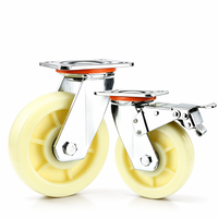 Roulettes robustes en nylon PP blanc de 4 à 8 pouces, roue pivotante fixe à plaque épaisse avec frein pour chariot