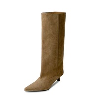 Bottes d'hiver pour femmes en cuir véritable à bout pointu et talon fin, hauteur genou