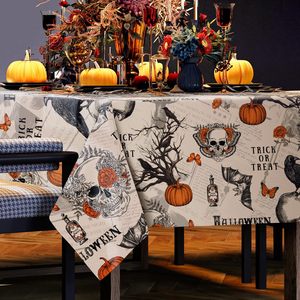 Mantel Gótico Vintage de Halloween, Cubierta Lavable Retro de Poliéster, Calavera, Murciélago, Calabaza, para el Hogar, Hotel, Cocina, Decoración, Truco - Product Image 2