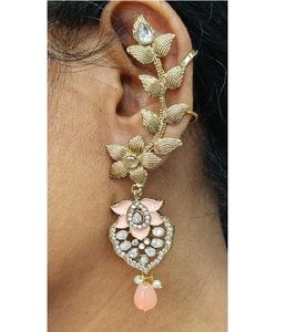 Best Selling Luxury Gold Plated Floral <b>Ear</b> <b>Cuff</b> <b>Earrings</b> with Sparkling Stones Mother of Pearl Premium Statement Jewelry - Product Image 1