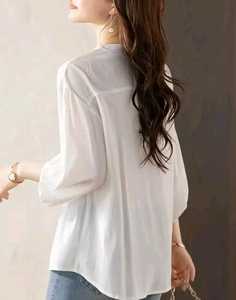 Último diseño Top Trending Pure 100% Cotton Frunt Open 3/4 Slvees Shirt para mujer Use Color blanco y negro Fabricante indio - Product Image 6