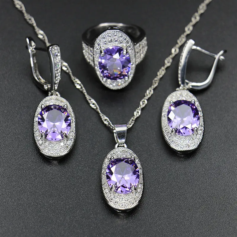 2021 New Arrival Luxury Multi Colors Cubic Zircon Pendant Necklace Earring Jewelry Sets