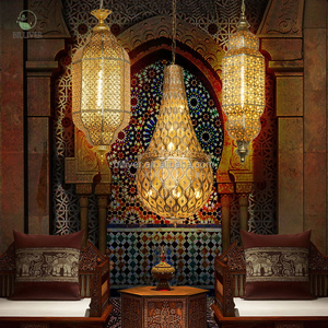 Lanternes simples lustres islamiques évidés en fer restaurant d'hôtel personnalisé avec lustres marocains en bronze et suspensions - Product Image 3