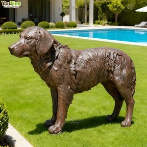 YOUFINE Özel Yapım Gerçek Boyutta Ev Bahçesi Dekoratif Metal Bronz Golden Retriever Köpek Heykeli - Product Image 1