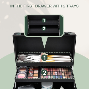Professional Rolling Makeup Train Case with 2 <b>Storage</b> Drawers Large Capacity Beauty Tool Organizer Travel Nail Polish <b>Suitcase</b> - Product Image 3