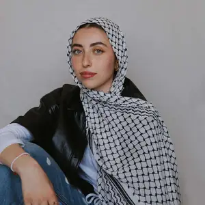 NEW Wholesale Printed Chiffon Hijab Muslim Women Shawl Keffiyeh Shemagn Palestine Chiffon Scarf Black Kuffiyeh Print Hijab
