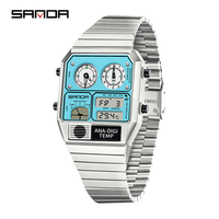 Reloj SANDA 3192, Electrónico LED, Cuadrado, para Hombre, Juvenil, Casual, Multifunción, con Termómetro, Cronómetro y Cronógrafo, Gran Venta