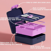 OEM ODM Violet Boîte à lunch promotionnelle hermétique de 41oz à 4 compartiments pour enfants de la nouvelle école avec cuillère et fourchette pour filles