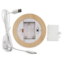 Veilleuse ronde 3D personnalisée moderne socle en bois sculpté en acrylique avec abat-jour jaune blanc lampe de nuit d'ambiance USB en bois d'hévéa pour chambre à coucher