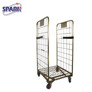 हैंड कार्ट्स और ट्रॉलियों के लिए गोदाम रसद के लिए 2-पक्षीय धातु स्टील तार जाल भंडारण रोल पिंजरे ट्रॉली - Product Image 1